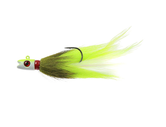 Jigging World Bass Candy Bucktail Jigs-Lures-Jigging World-Chartreuse/White-1oz-Tackle World