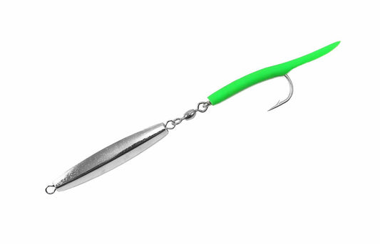 Jigging World Diamond Jigs with Tail-Lures-Jigging World-Smooth Chrome with Green Tail-1 oz-Tackle World