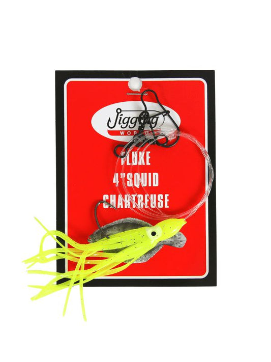 Jigging World Fluke Rigs with 4" Squid-Terminal Tackle-Jigging World-Chartreuse-Tackle World