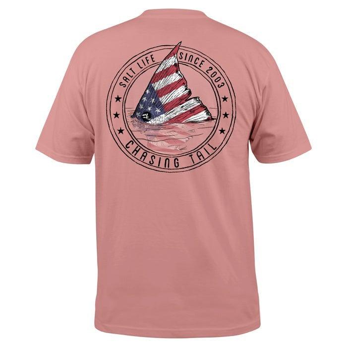 Salt Life Redfish Stars and Stripes Pink Clay Short Sleeve Pocket Tee-Apparel-Salt Life-Tackle World