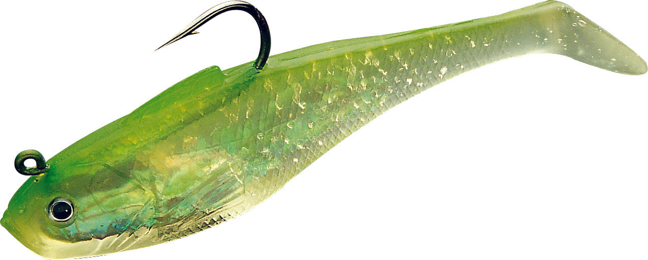 Tsunami Holographic Swim Shads-Lures-Tsunami-Size 4" 1oz - Q'ty/Pk 6-Chartreuse/Silver-Tackle World