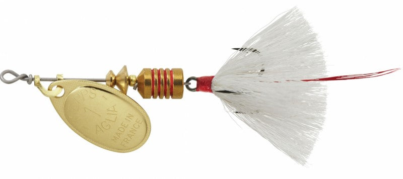 Mepps Dressed Aglia Inline Spinners-Lures-Mepps-Blade: Gold / Tail: White-#1 - 1/8oz-Tackle World